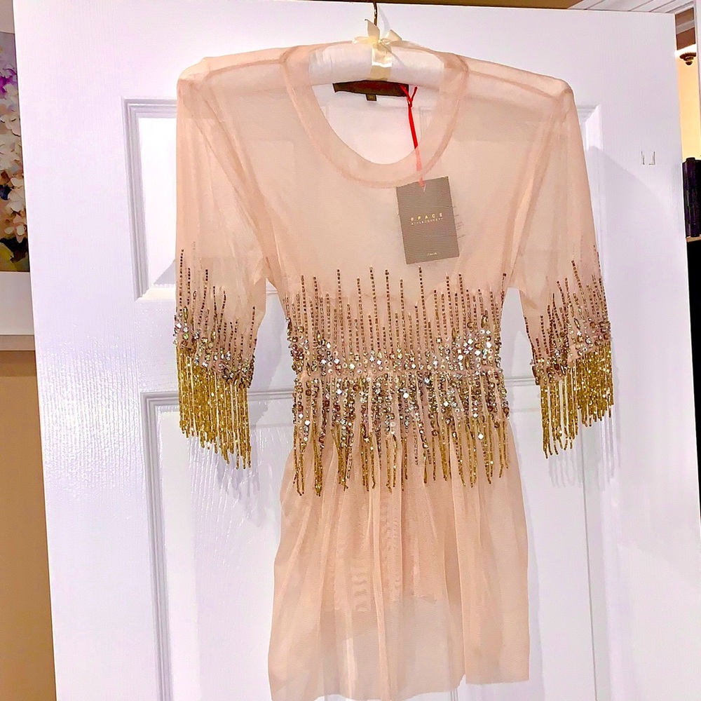Couture Beaded Illusion Top by Space Style Concepts.  Exquisite! & NWT